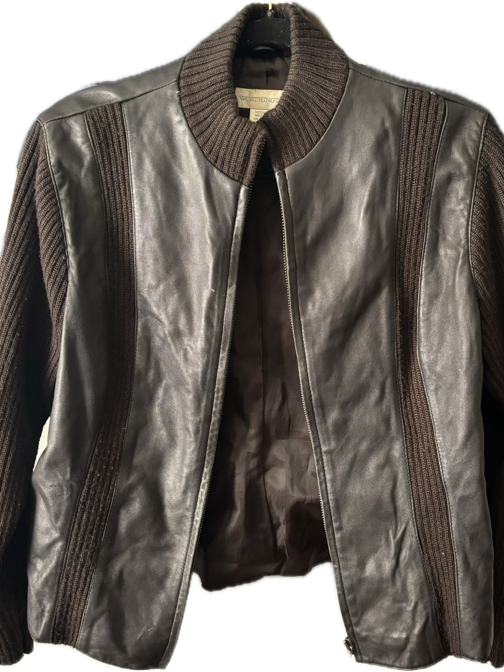 Worthington Women's Dark Brown Leather Sweater Jacket size Medium